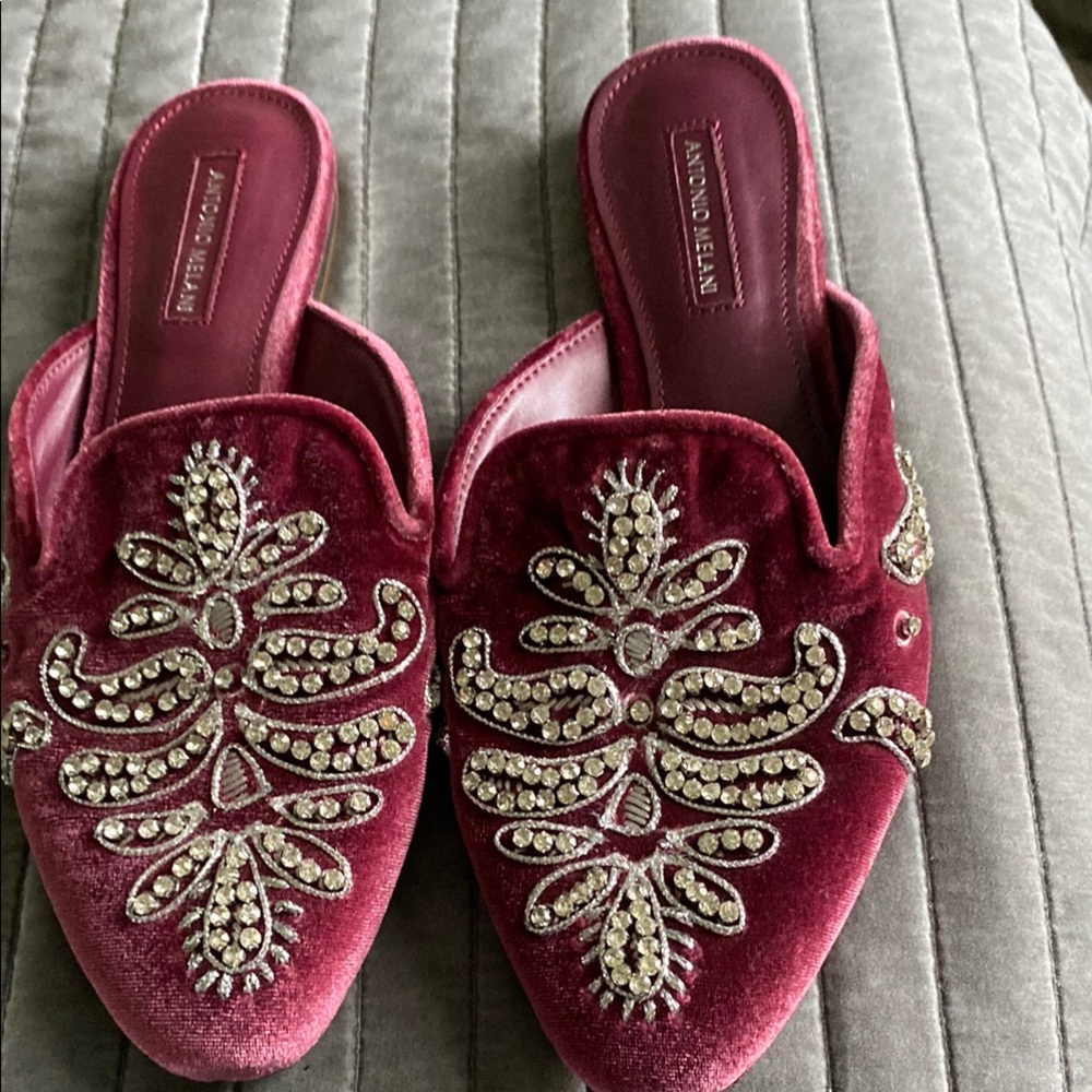 Manolo Blahnik Burgundy Velvet Embellished Women's Shoes
